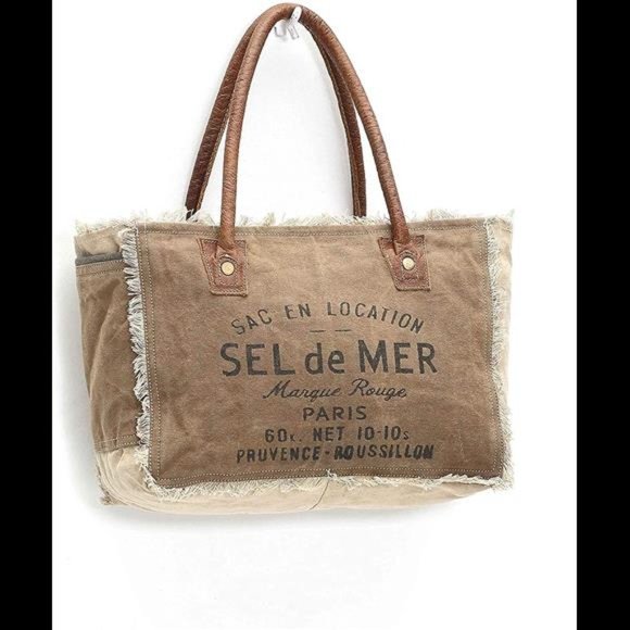 Tote Bag With Leather Handles Zipper Top Paris - Picture 2 of 4